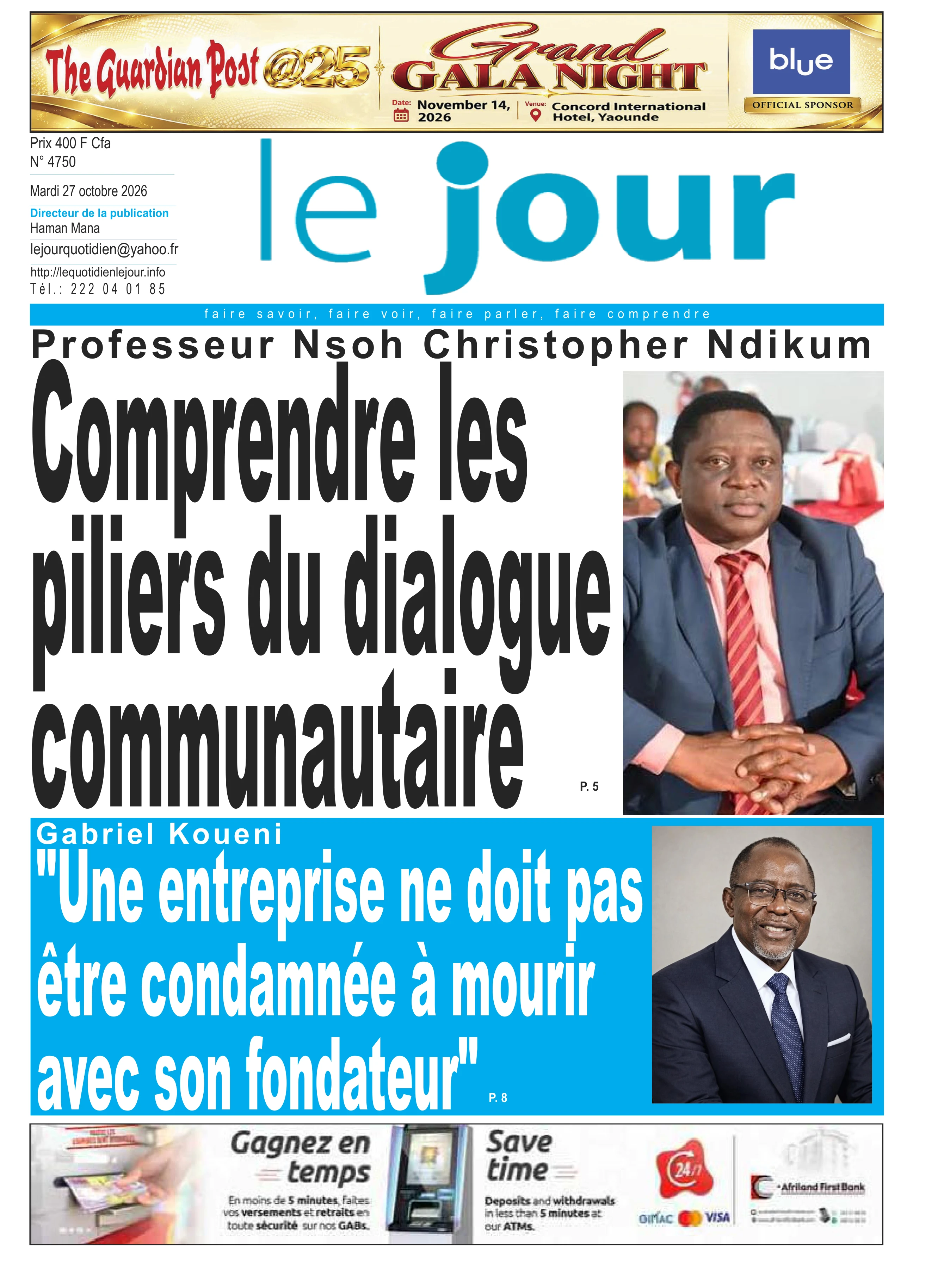The front page of Le Jour